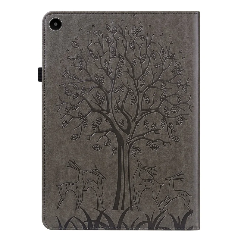 For Huawei MatePad SE 10.4-inch Shockproof Case Tree Deer Imprinted Stand Leather Cover with Card Slots - Grey
