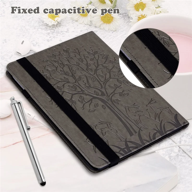 For Huawei MatePad SE 10.4-inch Shockproof Case Tree Deer Imprinted Stand Leather Cover with Card Slots - Grey