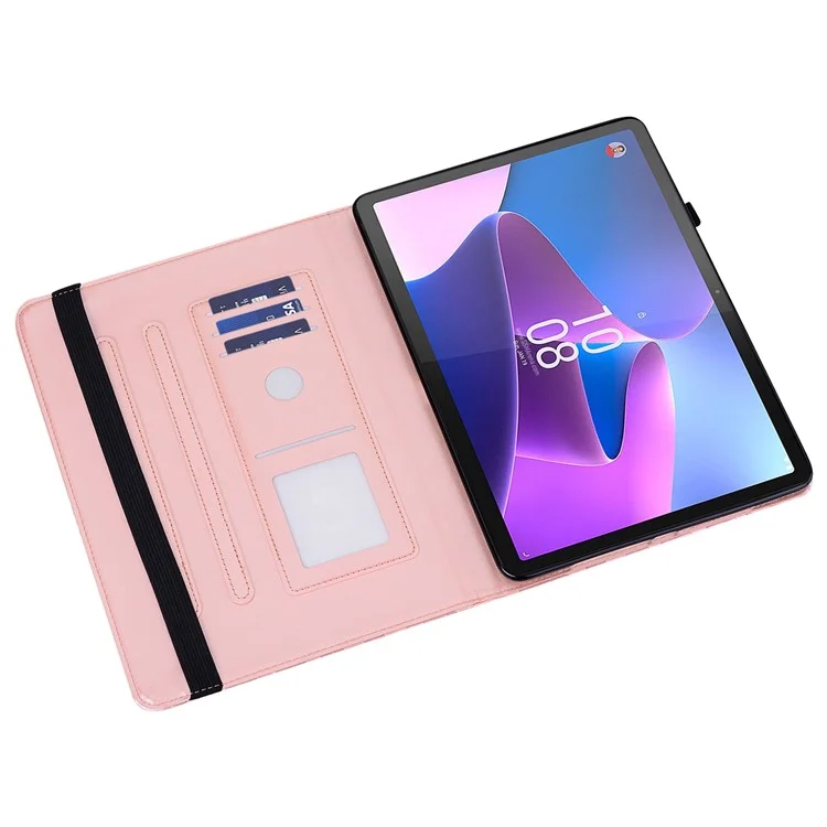 Étui en cuir PU pour Lenovo Tab P11 Gen 2 Étui de protection avec motif arbre et cerf Étui avec support et fentes pour cartes - Or rose