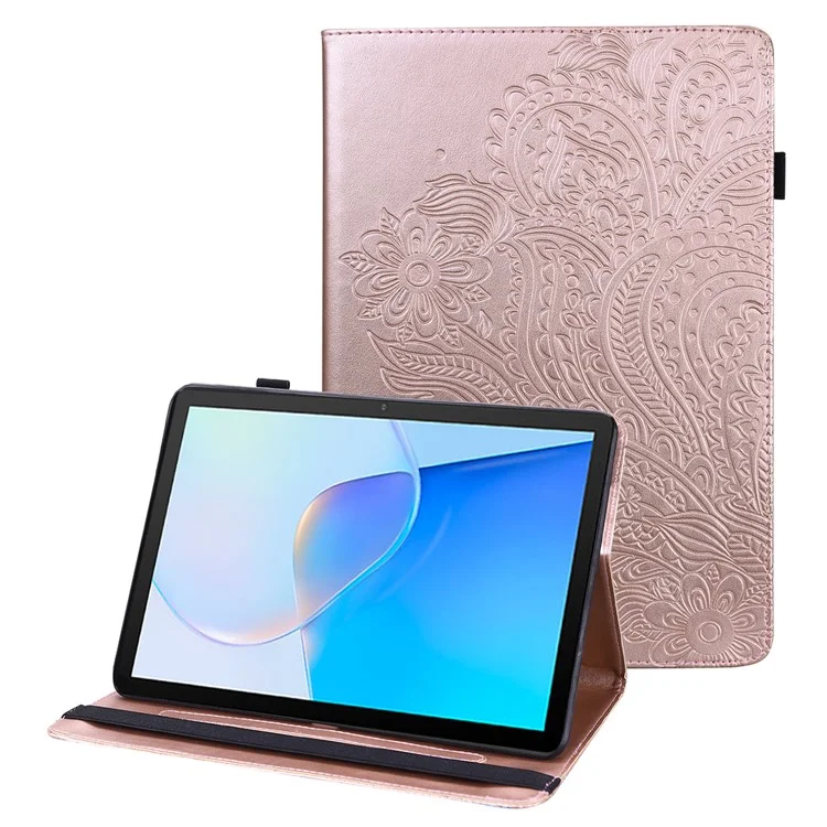 Para Capa Protetora de Tablet Huawei MatePad SE de 10,4 polegadas com Estampa de Flor, Dobrável, Suporte, Porta-cartões de Couro PU à Prova de Queda - Rose Gold