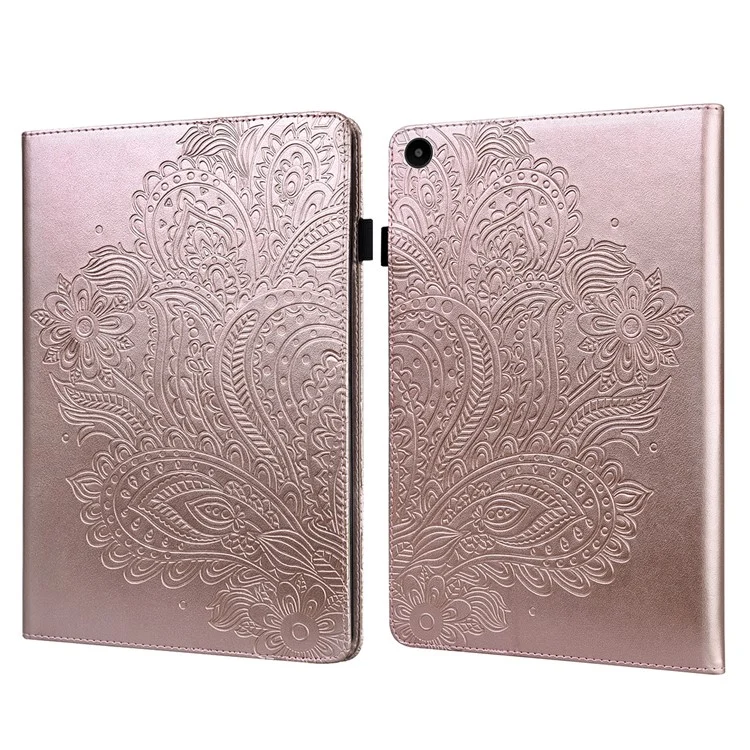Para Capa Protetora de Tablet Huawei MatePad SE de 10,4 polegadas com Estampa de Flor, Dobrável, Suporte, Porta-cartões de Couro PU à Prova de Queda - Rose Gold