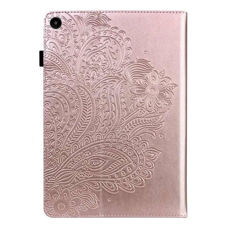 Para Capa Protetora de Tablet Huawei MatePad SE de 10,4 polegadas com Estampa de Flor, Dobrável, Suporte, Porta-cartões de Couro PU à Prova de Queda - Rose Gold