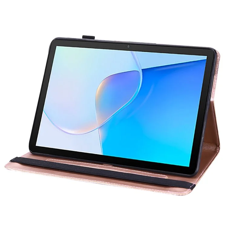 Para Capa Protetora de Tablet Huawei MatePad SE de 10,4 polegadas com Estampa de Flor, Dobrável, Suporte, Porta-cartões de Couro PU à Prova de Queda - Rose Gold