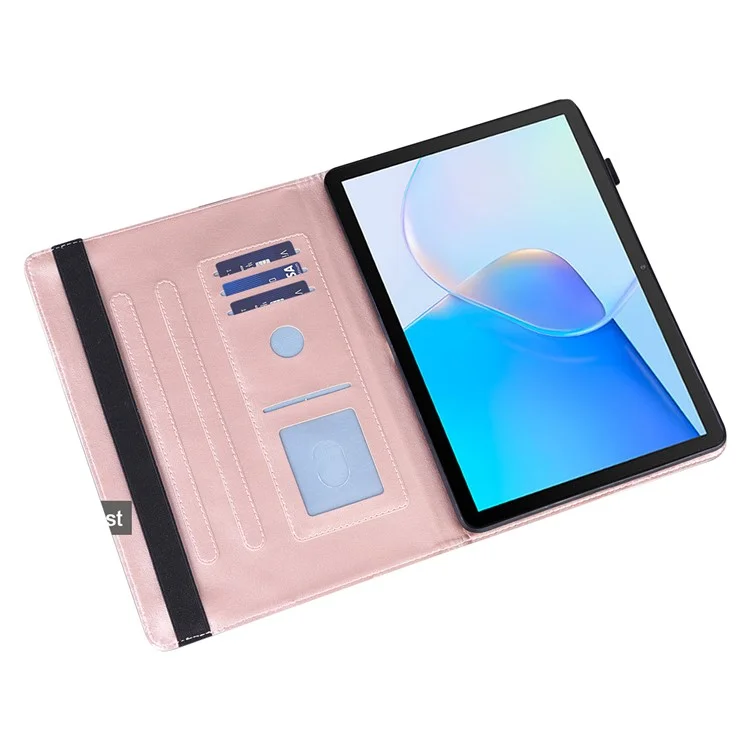 Para Capa Protetora de Tablet Huawei MatePad SE de 10,4 polegadas com Estampa de Flor, Dobrável, Suporte, Porta-cartões de Couro PU à Prova de Queda - Rose Gold