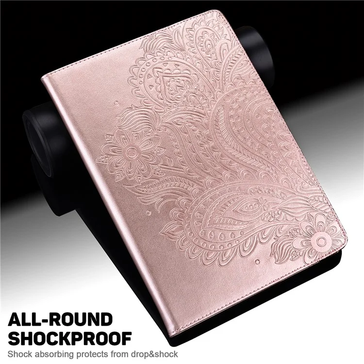 Para Capa Protetora de Tablet Huawei MatePad SE de 10,4 polegadas com Estampa de Flor, Dobrável, Suporte, Porta-cartões de Couro PU à Prova de Queda - Rose Gold