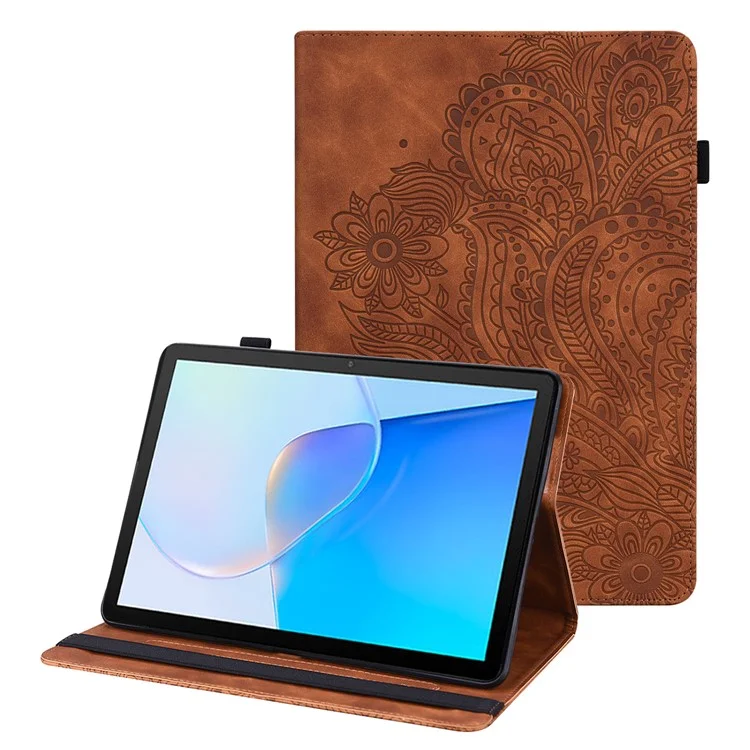 Чехол для планшета Huawei MatePad SE 10.4 дюйма с цветочной печатью, складная подставка, держатель для карт, устойчивый к падению - коричневый