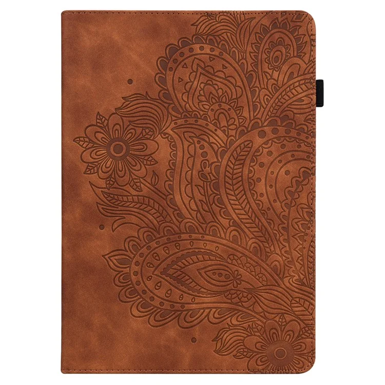 For Samsung Galaxy Tab S5e SM-T720 PU Leather Stand Tablet Case Flower Imprinting Card Holder Protection Cover - Brown