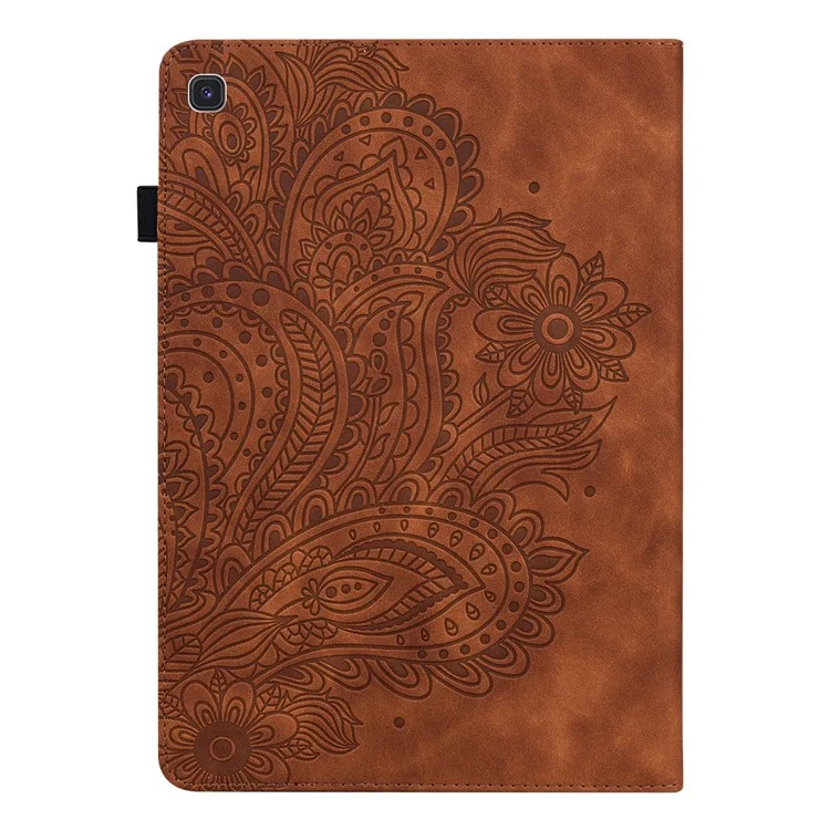 For Samsung Galaxy Tab S5e SM-T720 PU Leather Stand Tablet Case Flower Imprinting Card Holder Protection Cover - Brown