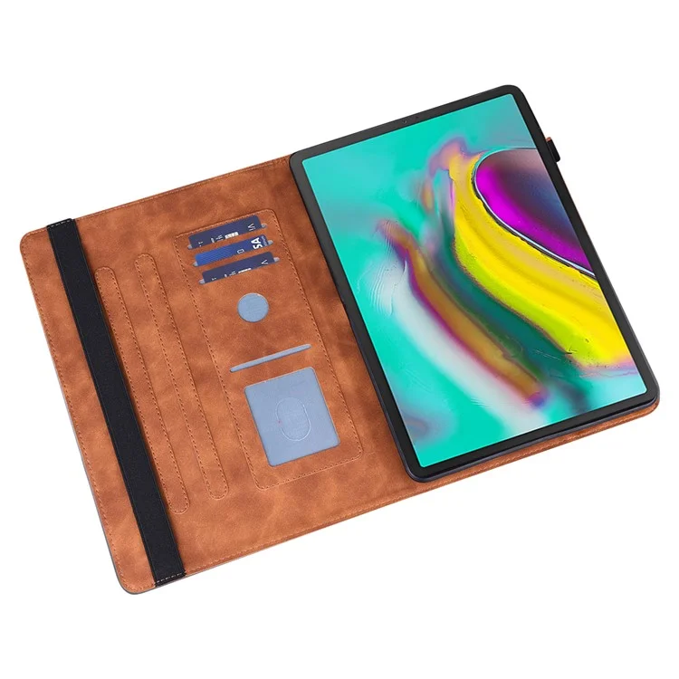 Para Samsung Galaxy Tab S5e SM-T720 Capa de Tablet em Couro PU com Suporte, Proteção de Cartão e Estampado de Flor - Marrom