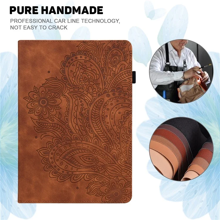 For Samsung Galaxy Tab S5e SM-T720 PU Leather Stand Tablet Case Flower Imprinting Card Holder Protection Cover - Brown