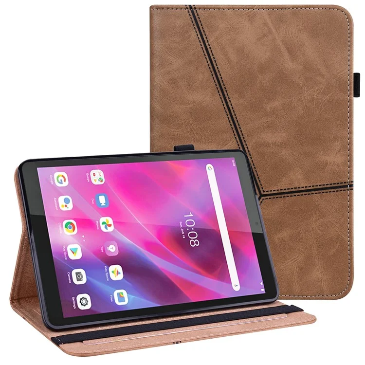 Para Lenovo Tab M8 (4ª Geração) 2024 TB-301XU / M8 (4ª Geração) 2023 TB-300FU Capa de Tablet à Prova de Queda em Couro Impresso com Suporte e Slots para Cartões - Marrom