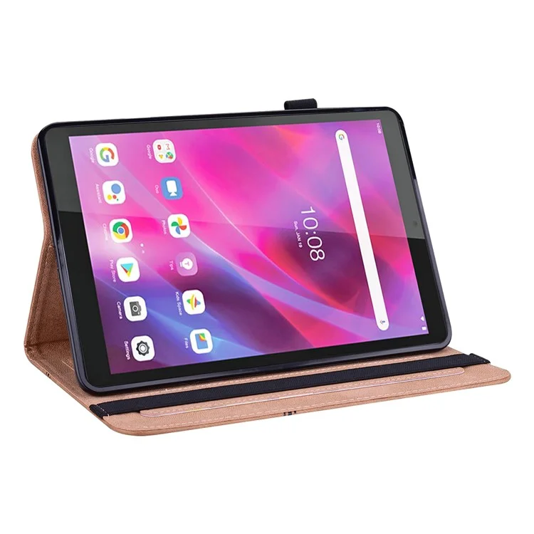 Para Lenovo Tab M8 (4ª Geração) 2024 TB-301XU / M8 (4ª Geração) 2023 TB-300FU Capa de Tablet à Prova de Queda em Couro Impresso com Suporte e Slots para Cartões - Marrom