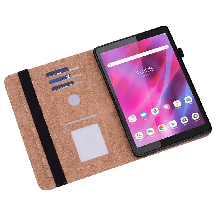 Para Lenovo Tab M8 (4ª Geração) 2024 TB-301XU / M8 (4ª Geração) 2023 TB-300FU Capa de Tablet à Prova de Queda em Couro Impresso com Suporte e Slots para Cartões - Marrom