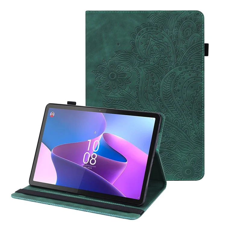Pour Lenovo Tab P11 Gen 2 Flower Imprinting Tablet Shell PU Leather Card Holder Drop-proof Stand Case - Vert