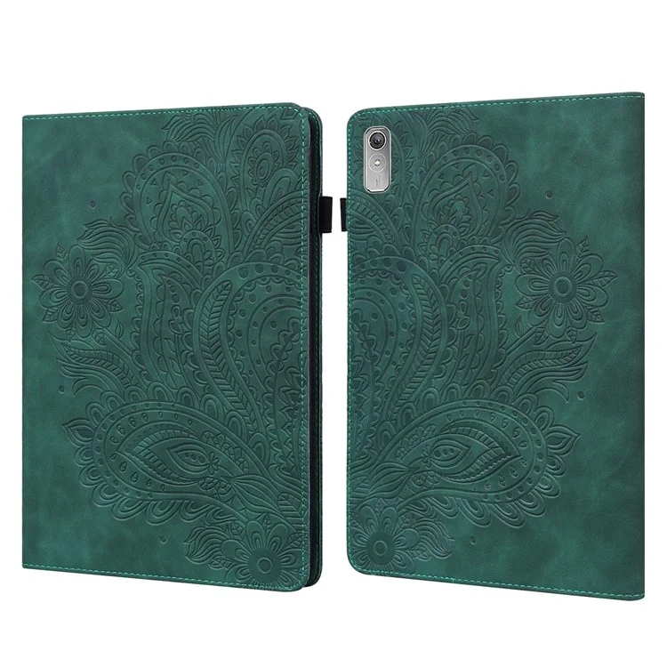 Pour Lenovo Tab P11 Gen 2 Flower Imprinting Tablet Shell PU Leather Card Holder Drop-proof Stand Case - Vert