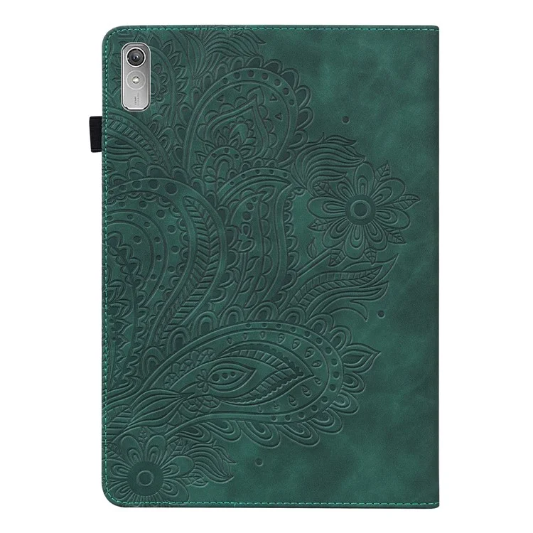 Pour Lenovo Tab P11 Gen 2 Flower Imprinting Tablet Shell PU Leather Card Holder Drop-proof Stand Case - Vert