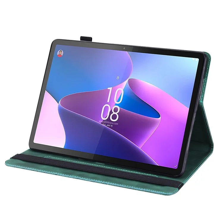 Pour Lenovo Tab P11 Gen 2 Flower Imprinting Tablet Shell PU Leather Card Holder Drop-proof Stand Case - Vert