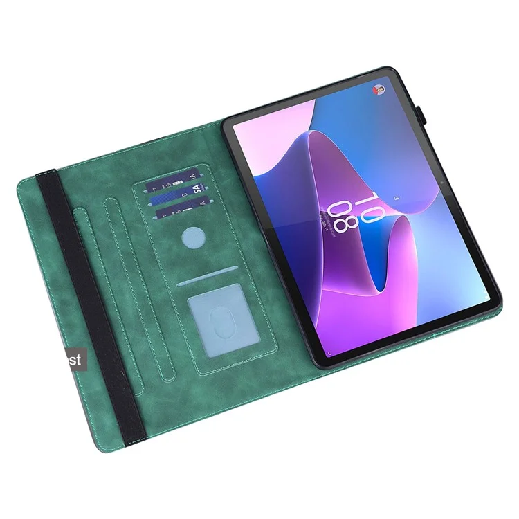 Pour Lenovo Tab P11 Gen 2 Flower Imprinting Tablet Shell PU Leather Card Holder Drop-proof Stand Case - Vert