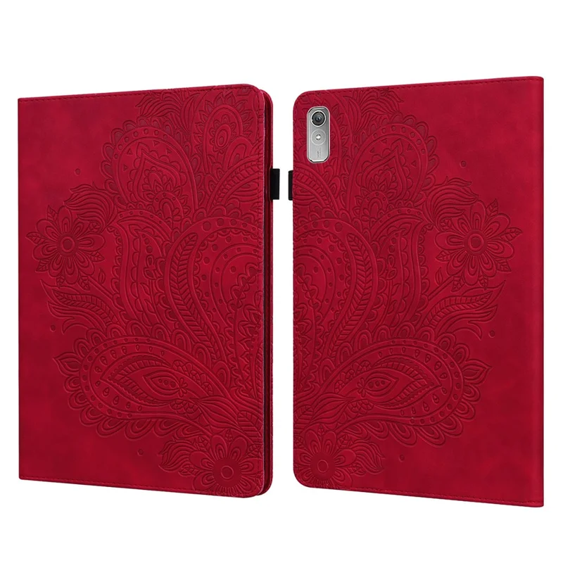 For Lenovo Tab P11 Gen 2 Flower Imprinting Tablet Shell PU Leather Card Holder Drop-proof Stand Case - Red