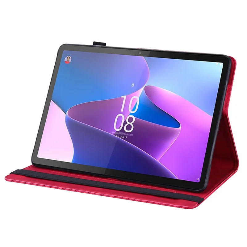 For Lenovo Tab P11 Gen 2 Flower Imprinting Tablet Shell PU Leather Card Holder Drop-proof Stand Case - Red