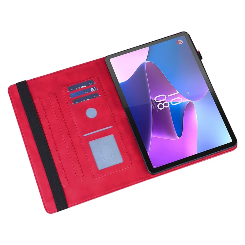 For Lenovo Tab P11 Gen 2 Flower Imprinting Tablet Shell PU Leather Card Holder Drop-proof Stand Case - Red