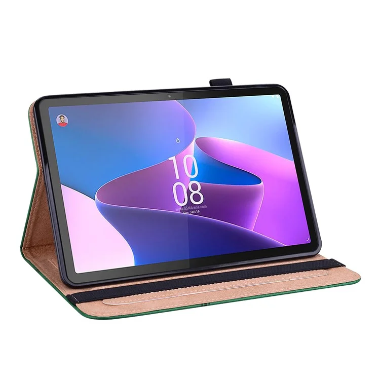 Étui pour tablette avec fentes pour cartes pour Lenovo Tab P11 Gen 2 Ligne Cuir imprégné Housse de protection pour tablette avec support - Vert