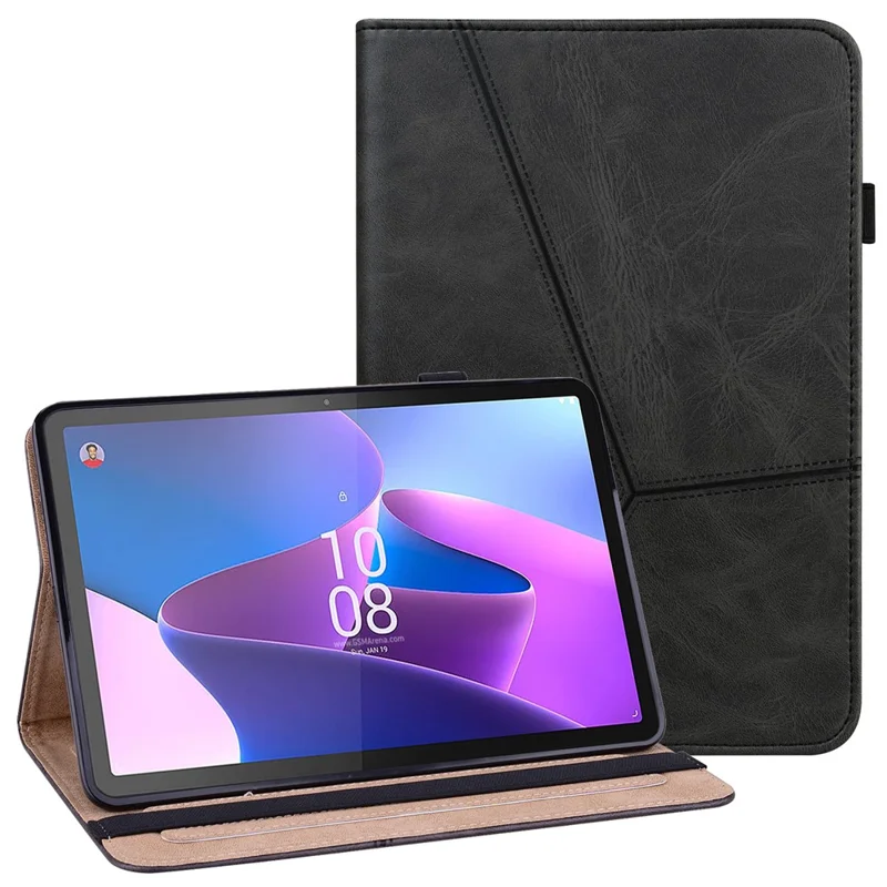 Tablet Case with Card Slots For Lenovo Tab P11 Gen 2 Line Imprinted Leather Protective Tablet Cover Stand - Black