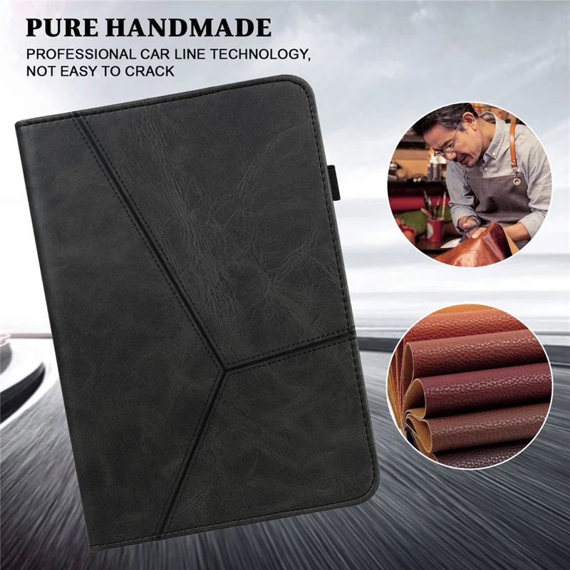 Tablet Case with Card Slots For Lenovo Tab P11 Gen 2 Line Imprinted Leather Protective Tablet Cover Stand - Black