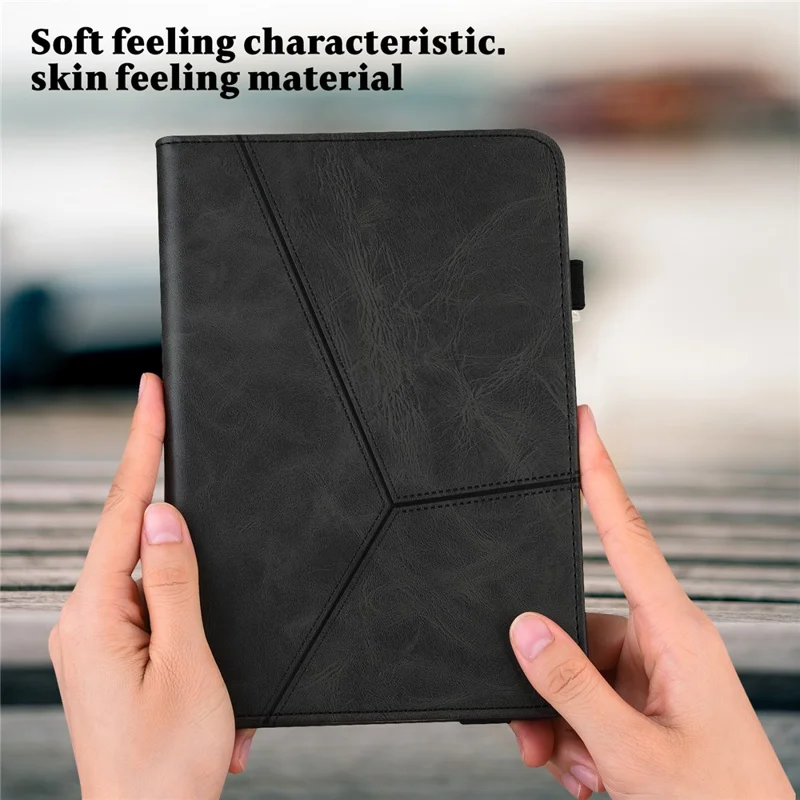 Tablet Case with Card Slots For Lenovo Tab P11 Gen 2 Line Imprinted Leather Protective Tablet Cover Stand - Black