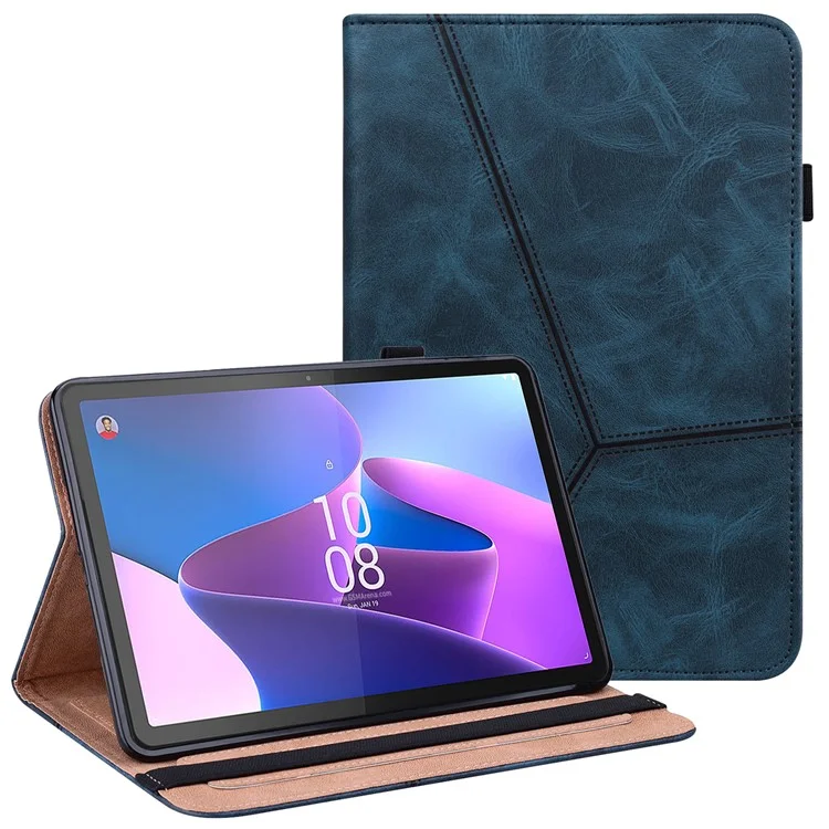 Funda de Tableta de Cuero para Lenovo Tab P11 Pro Gen 2, Cubierta Antideslizante de Tableta Estampada con Líneas, Soporte Tarjetero - Azul