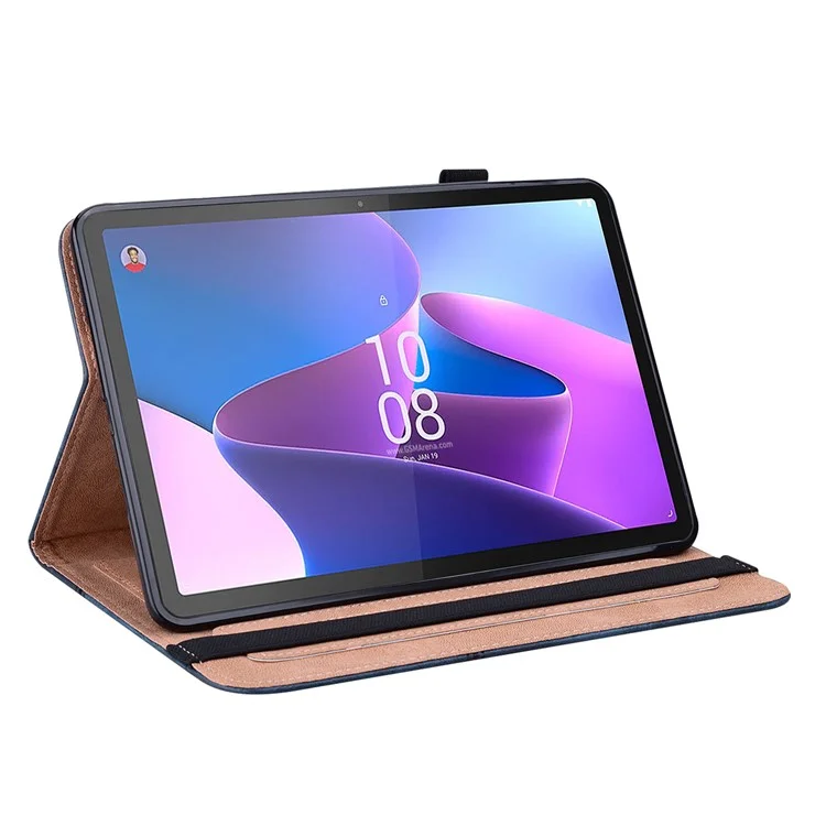 Funda de Tableta de Cuero para Lenovo Tab P11 Pro Gen 2, Cubierta Antideslizante de Tableta Estampada con Líneas, Soporte Tarjetero - Azul