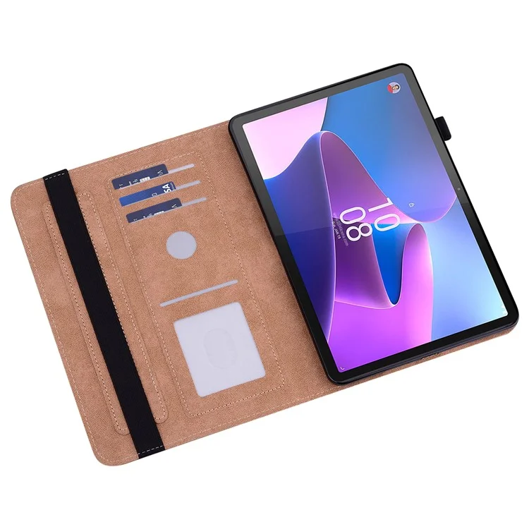 Funda de Tableta de Cuero para Lenovo Tab P11 Pro Gen 2, Cubierta Antideslizante de Tableta Estampada con Líneas, Soporte Tarjetero - Azul