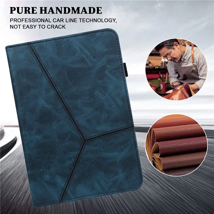 Funda de Tableta de Cuero para Lenovo Tab P11 Pro Gen 2, Cubierta Antideslizante de Tableta Estampada con Líneas, Soporte Tarjetero - Azul
