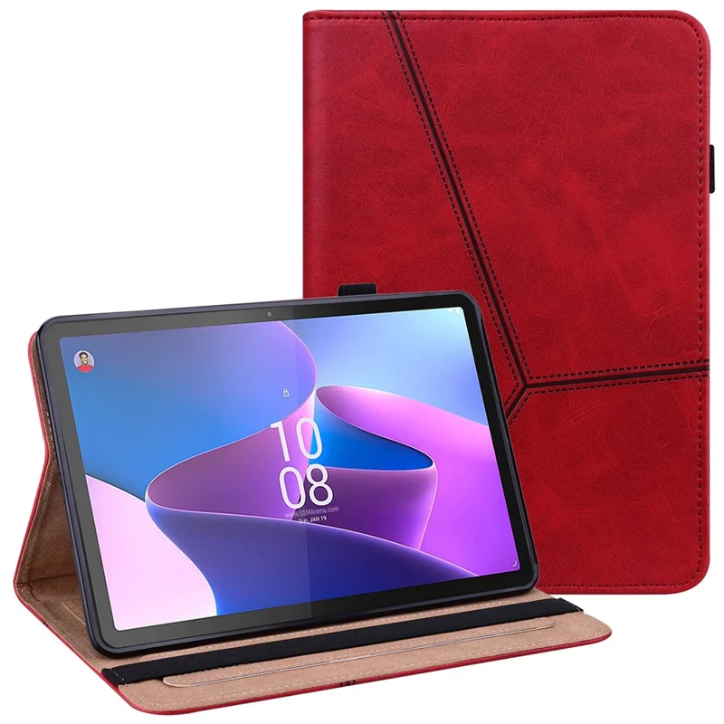 Leather Tablet Case for Lenovo Tab P11 Pro Gen 2 , Line Imprinted Anti-drop Tablet Cover Stand Card Holder - Red