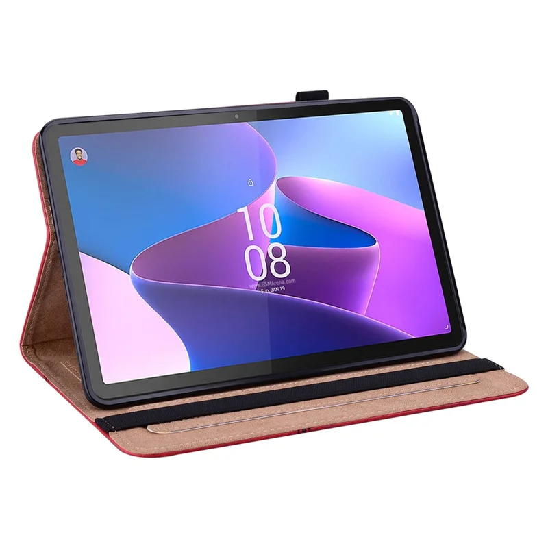 Leather Tablet Case for Lenovo Tab P11 Pro Gen 2 , Line Imprinted Anti-drop Tablet Cover Stand Card Holder - Red