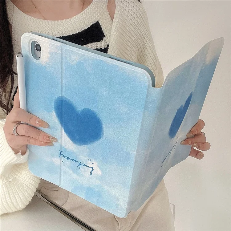 Съемный чехол для iPad Air 11 (2024) / Air (2020) / Air (2022) Кожаный чехол-книжка с флип-обложкой с нанесенным рисунком - Синее сердце