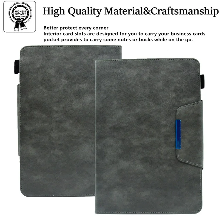 10-inch Tablet Case Business PU Leather Stand Wallet Protective Tablet Cover (Slim Lightweight Style) - Grey