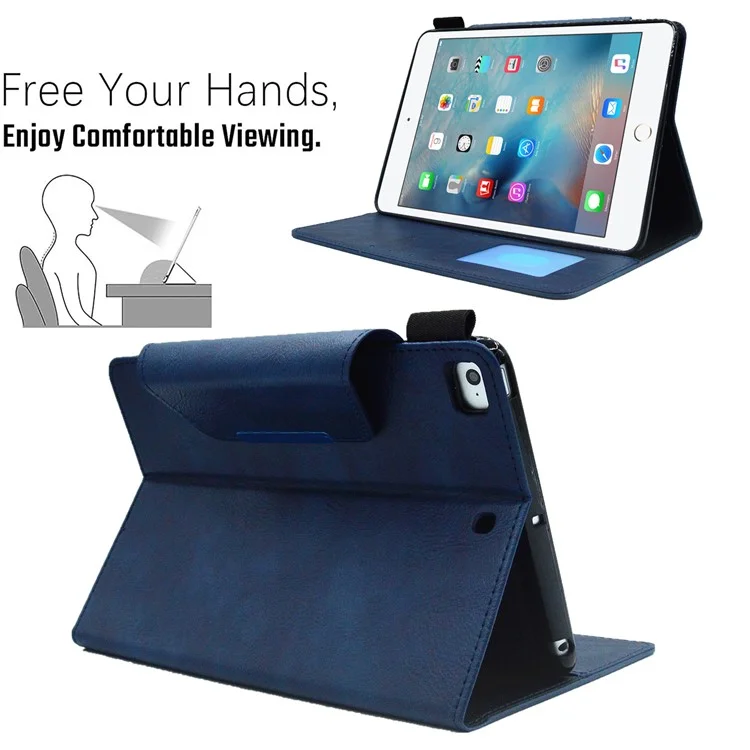 Para Ipad Mini / Mini 2 / 3 / 4 /(2019) Wake Auto Wake Auto / Cubierta de Tableta Delgada de Cuero Para Dormir - Azul