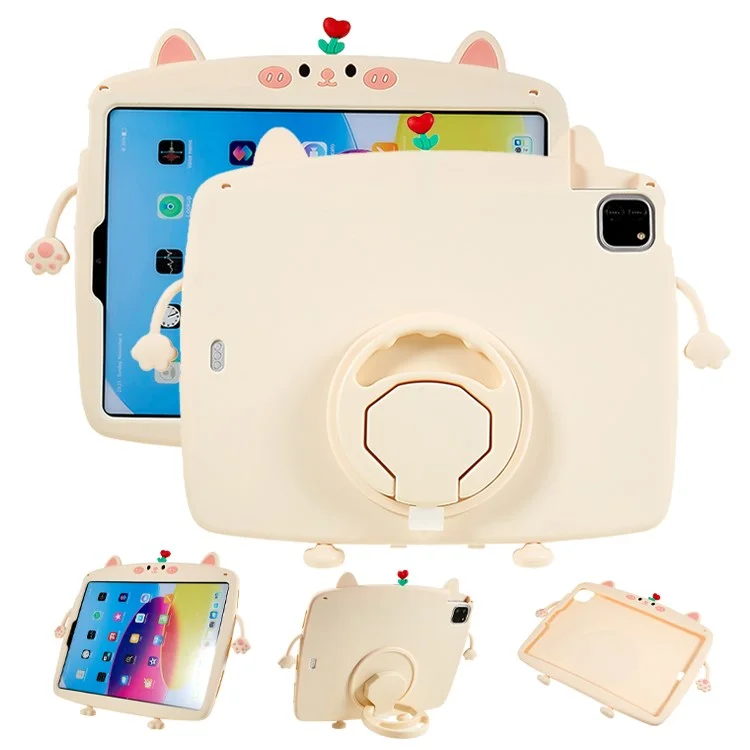 For iPad Air (2020) / (2022) / iPad Pro 11 (2018) / (2020) / (2021) / (2022) Rotary Kickstand Tablet Cover Cat Style Silicone Case