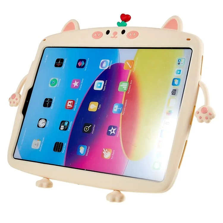 For iPad Air (2020) / (2022) / iPad Pro 11 (2018) / (2020) / (2021) / (2022) Rotary Kickstand Tablet Cover Cat Style Silicone Case