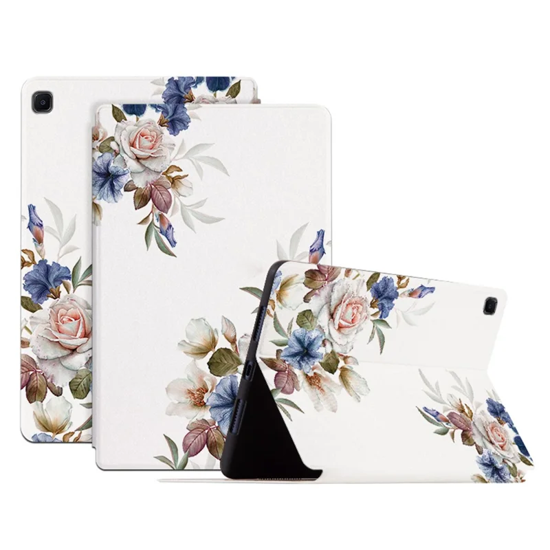 For Samsung Galaxy Tab A7 Lite 8.7-inch Shockproof Case with Stand Flower Pattern Printed PU Leather Cover - White Flower Bush