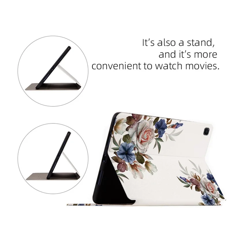 For Samsung Galaxy Tab A7 Lite 8.7-inch Shockproof Case with Stand Flower Pattern Printed PU Leather Cover - Purple Magnolia