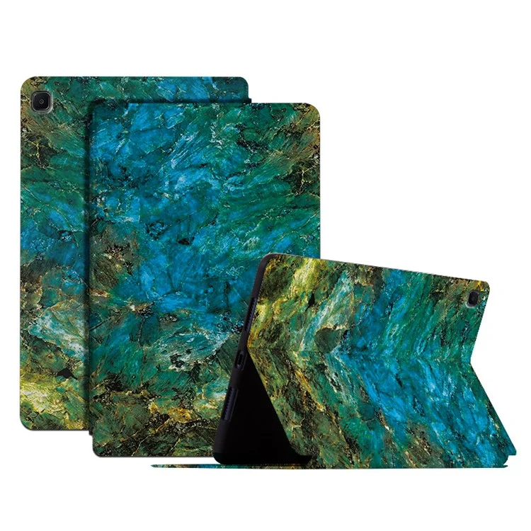 For Samsung Galaxy Tab A7 Lite 8.7-inch Leather Tablet Case Pattern Printing Stand Folio Protective Cover - Emerald Marble