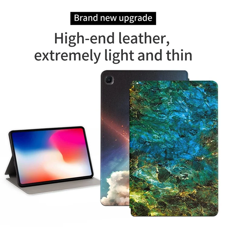 For Samsung Galaxy Tab A7 Lite 8.7-inch Leather Tablet Case Pattern Printing Stand Folio Protective Cover - Emerald Marble