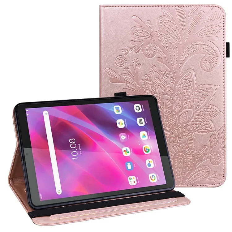 Para Lenovo Tab M8 (4ª Geração) 2024 TB-301XU / M8 (4ª Geração) 2023 TB-300FU Capa de Tablet de Couro PU com Estampado Floral e Carteira - Ouro Rosa