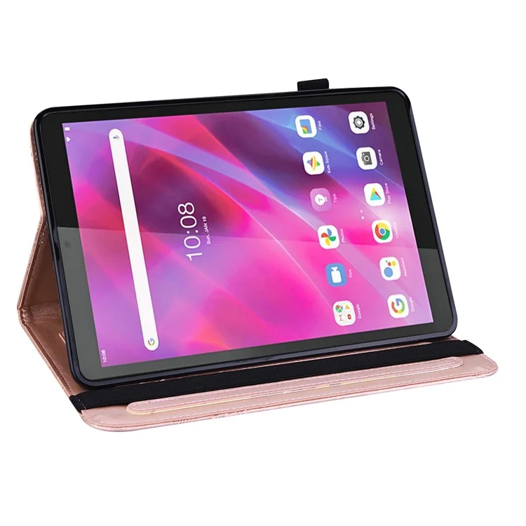 Para Lenovo Tab M8 (4ª Geração) 2024 TB-301XU / M8 (4ª Geração) 2023 TB-300FU Capa de Tablet de Couro PU com Estampado Floral e Carteira - Ouro Rosa