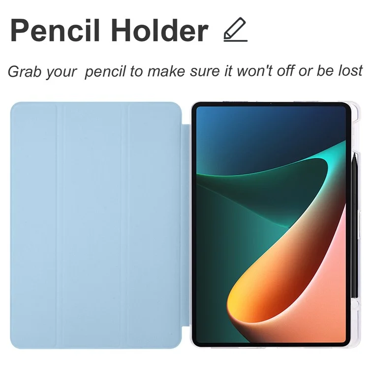 For Xiaomi Pad 5 / Pad 5 Pro Case Tri-Fold Stand Tablet PU Leather Cover Protective Case with Pencil Slot - Baby Blue