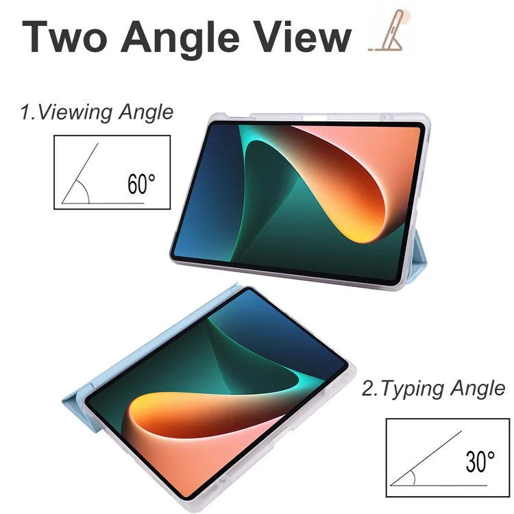For Xiaomi Pad 5 / Pad 5 Pro Case Tri-Fold Stand Tablet PU Leather Cover Protective Case with Pencil Slot - Baby Blue