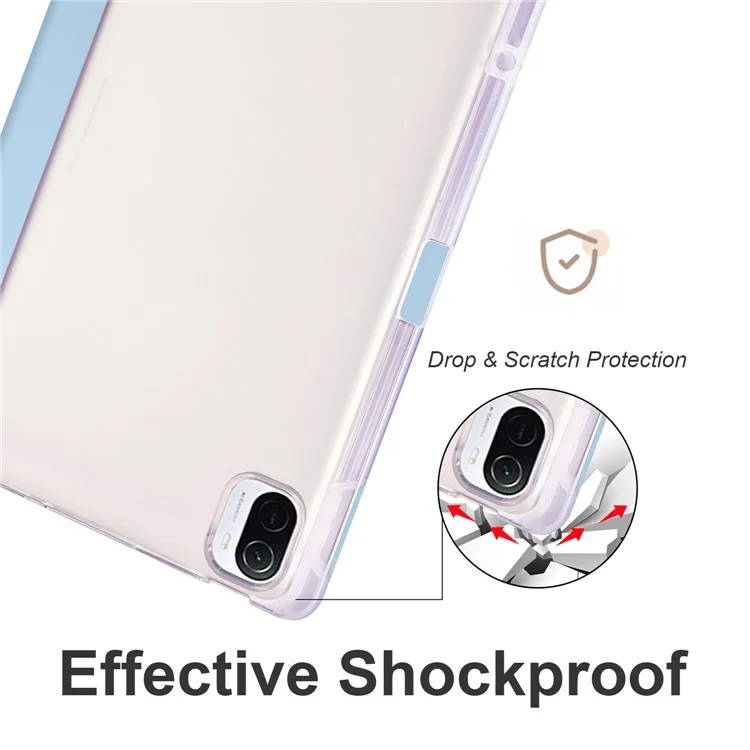 For Xiaomi Pad 5 / Pad 5 Pro Case Tri-Fold Stand Tablet PU Leather Cover Protective Case with Pencil Slot - Baby Blue