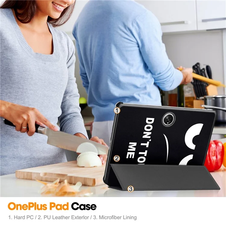 Capa para Tablet de Impressão de Padrões para OnePlus Pad, Capa de Tablet de Couro PU Dobrável em Três Partes, Suporte Anti-queda - Não Me Toque